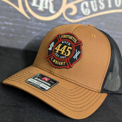 Custom firefighter lifestyle hat with durable full color Maltese patch