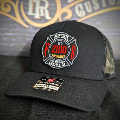 Professional firefighter gear hat with custom full color Maltese design