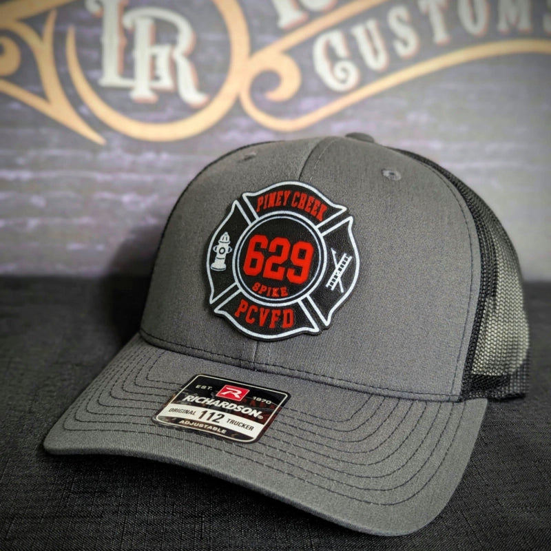 Firefighter headwear with vibrant full color Maltese leather patch emblem