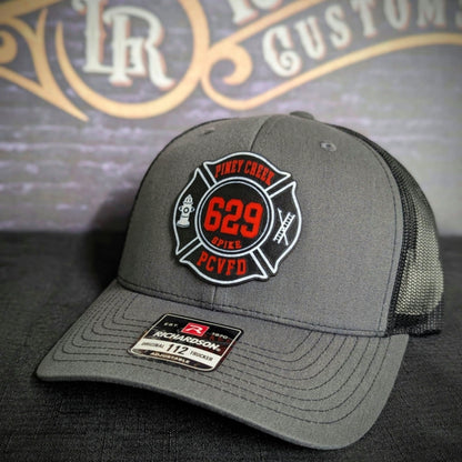Firefighter headwear with vibrant full color Maltese leather patch emblem