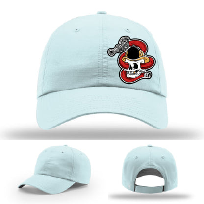 Leather patch firefighter hat with hose dragger skull artwork full color