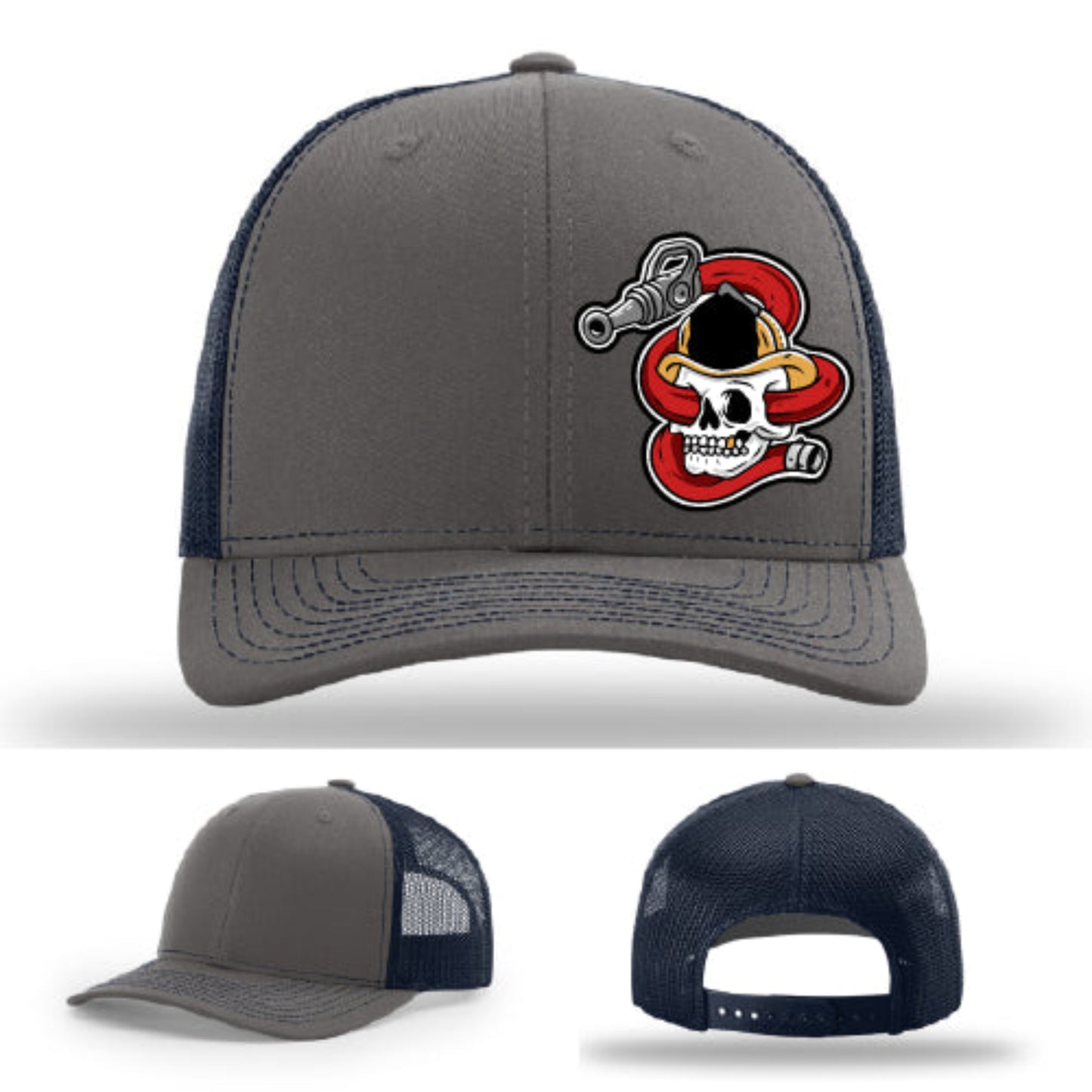 Firefighter hat with skull helmet leather patch and adjustable fit