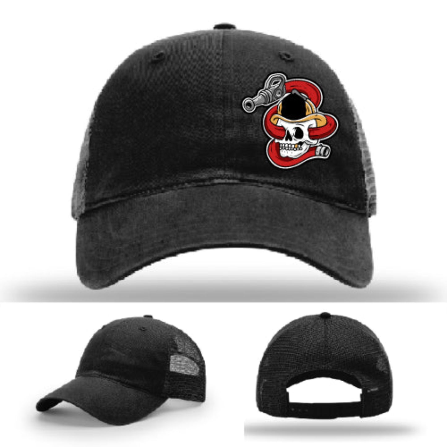 Firehouse gear leather patch firefighter hat with curved bill and mesh
