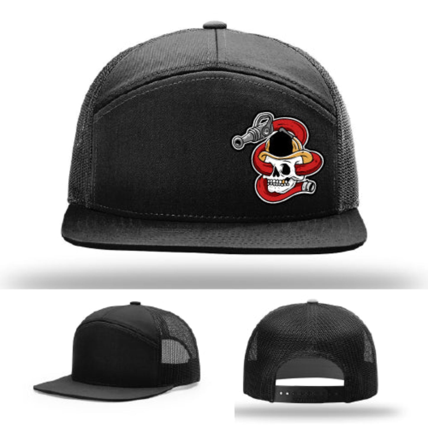 Get Hosed firefighter apparel hat with skull design and leather patch