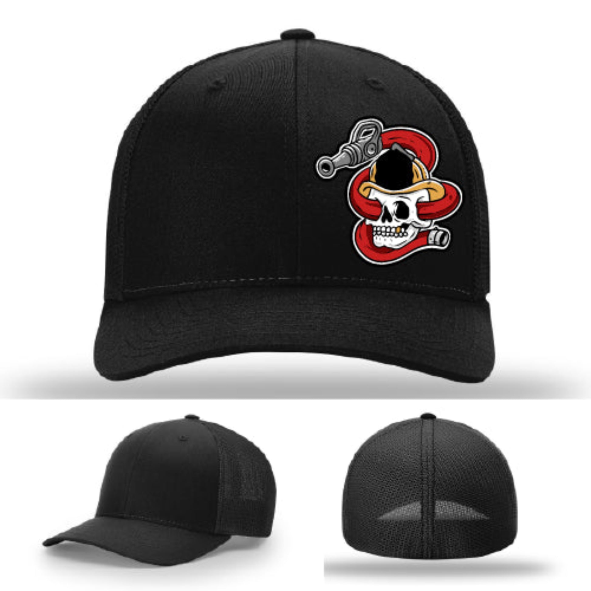 Leather firefighter hat Richardson build with coiled hose skull patch