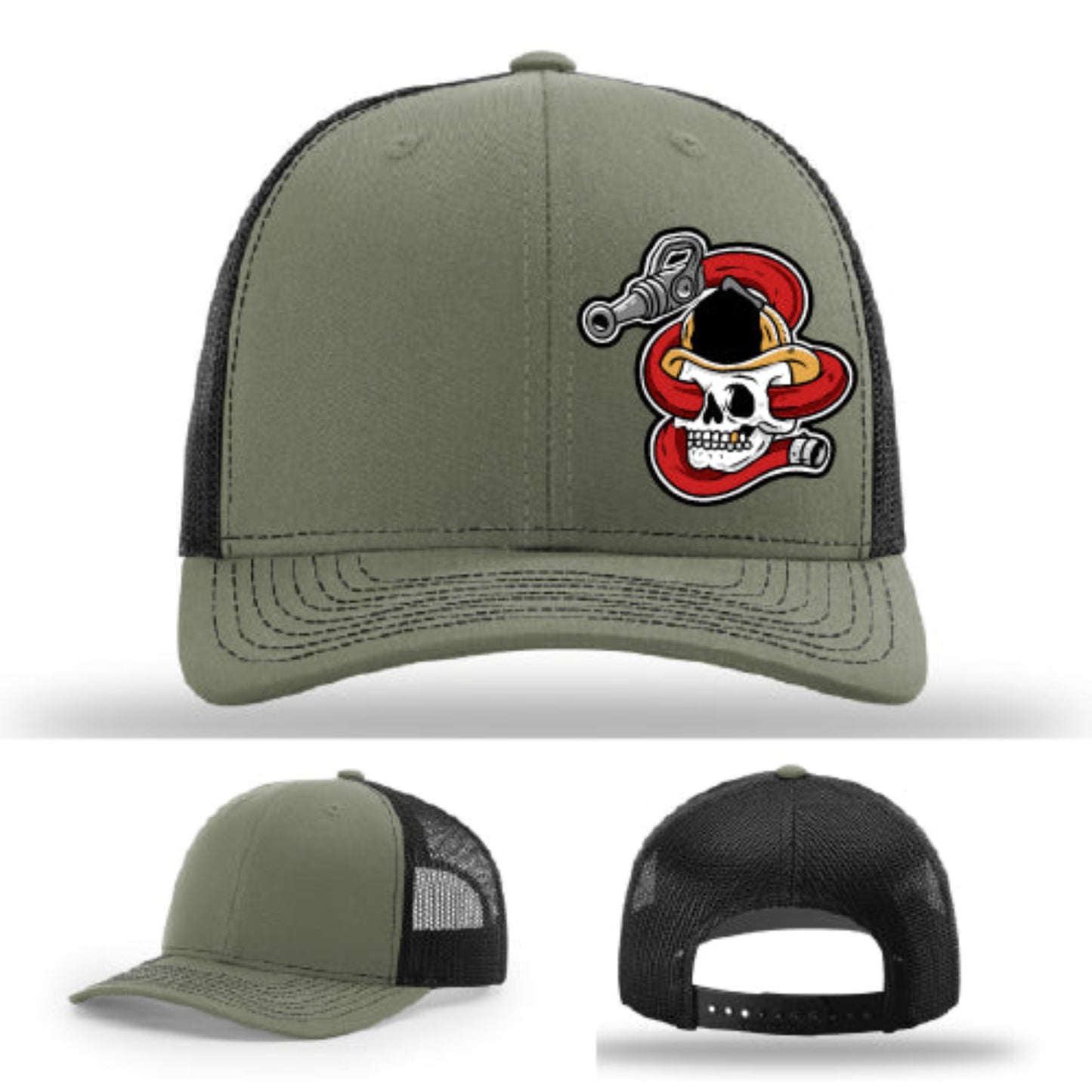 Get Hosed firefighter station hat with coiled hose leather patch front