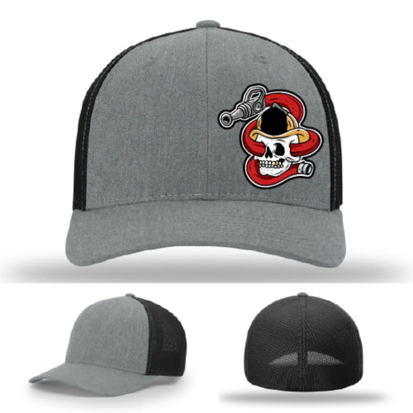 Leather patch firefighter hat built on Richardson structured crown design