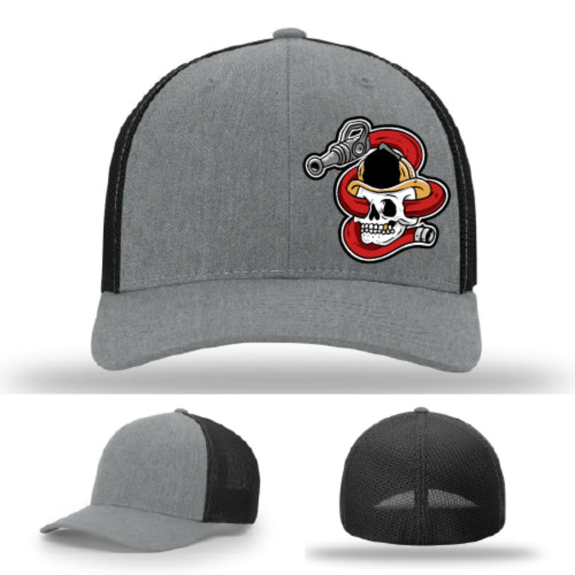 Leather patch firefighter hat built on Richardson structured crown design