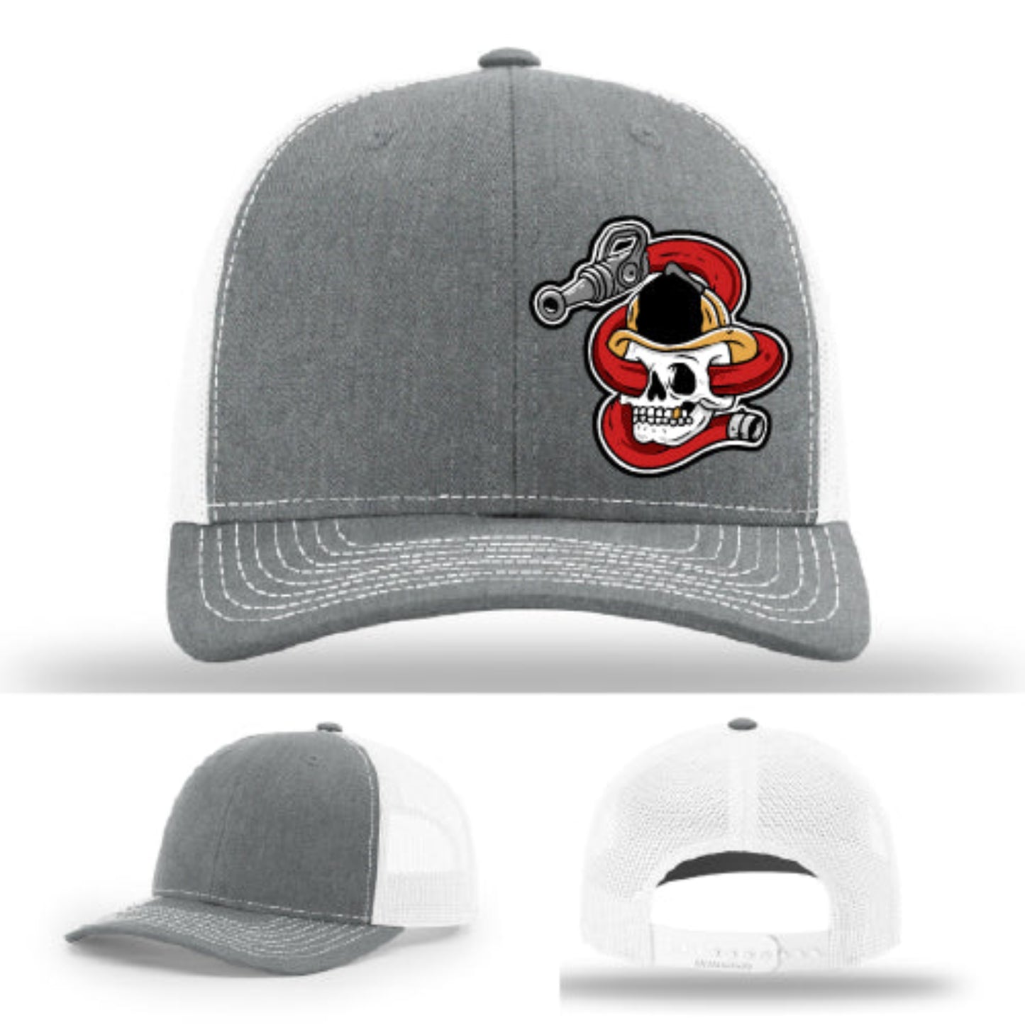 Firefighter leather patch hat with rugged design and adjustable closure