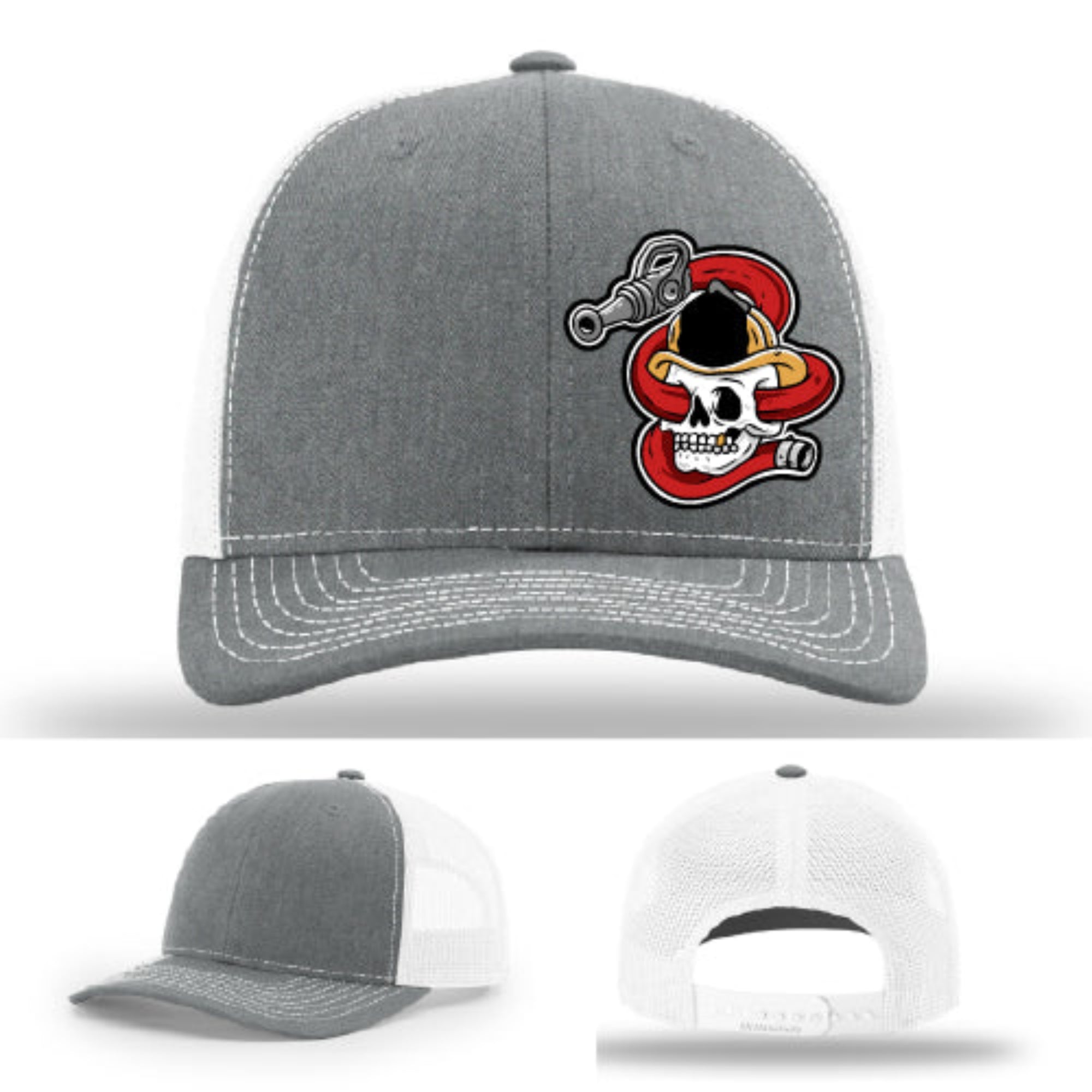 Firefighter leather patch hat with rugged design and adjustable closure