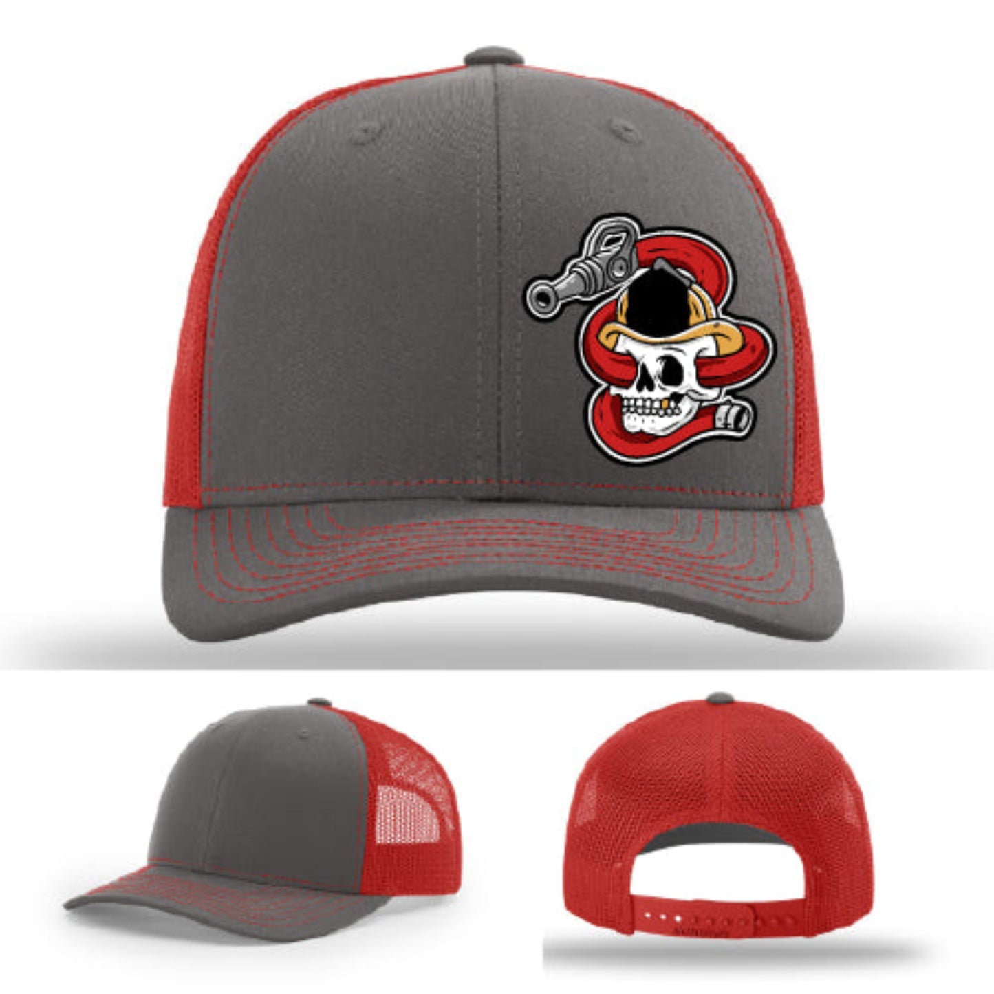 Firefighter gear hat with skull and hose leather patch Richardson style