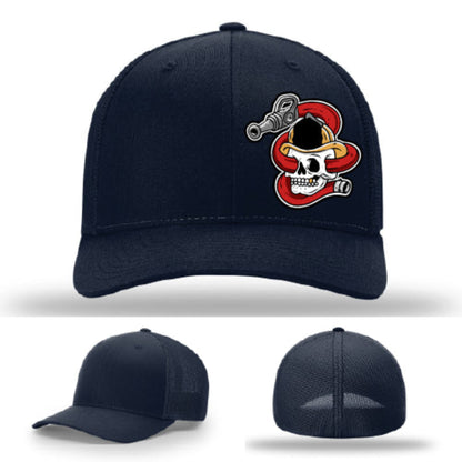 Fire company apparel hat skull and hose patch made of full grain leather