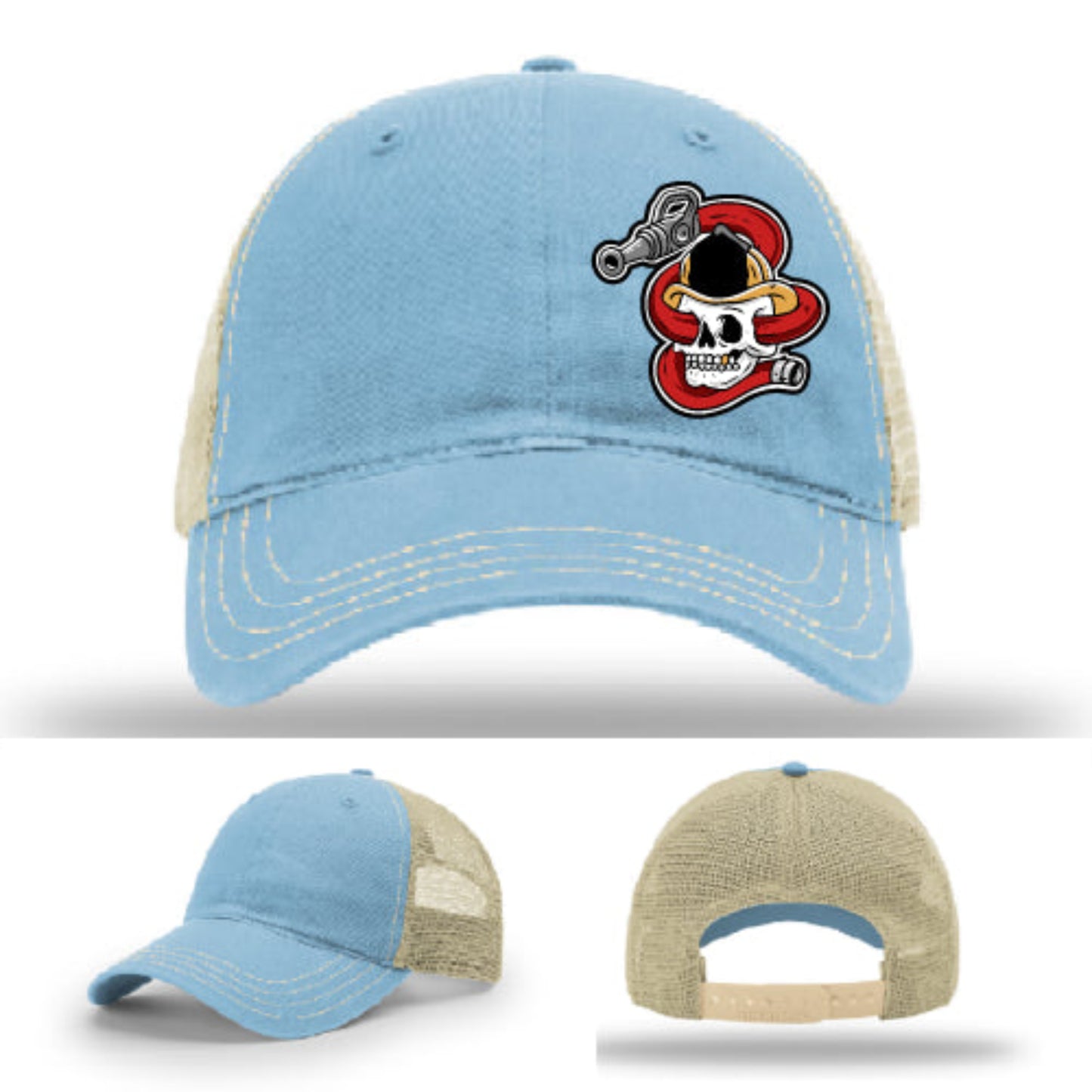 Leather patch firefighter hat firehouse apparel with skull helmet graphic