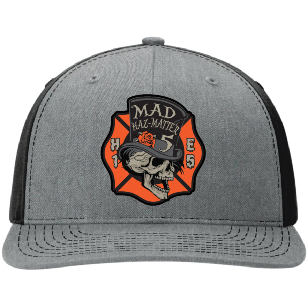 Custom firefighter hat with handcrafted leather patch, personalized with fire department name, station number, or logo