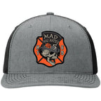 Custom firefighter hat with handcrafted leather patch, personalized with fire department name, station number, or logo