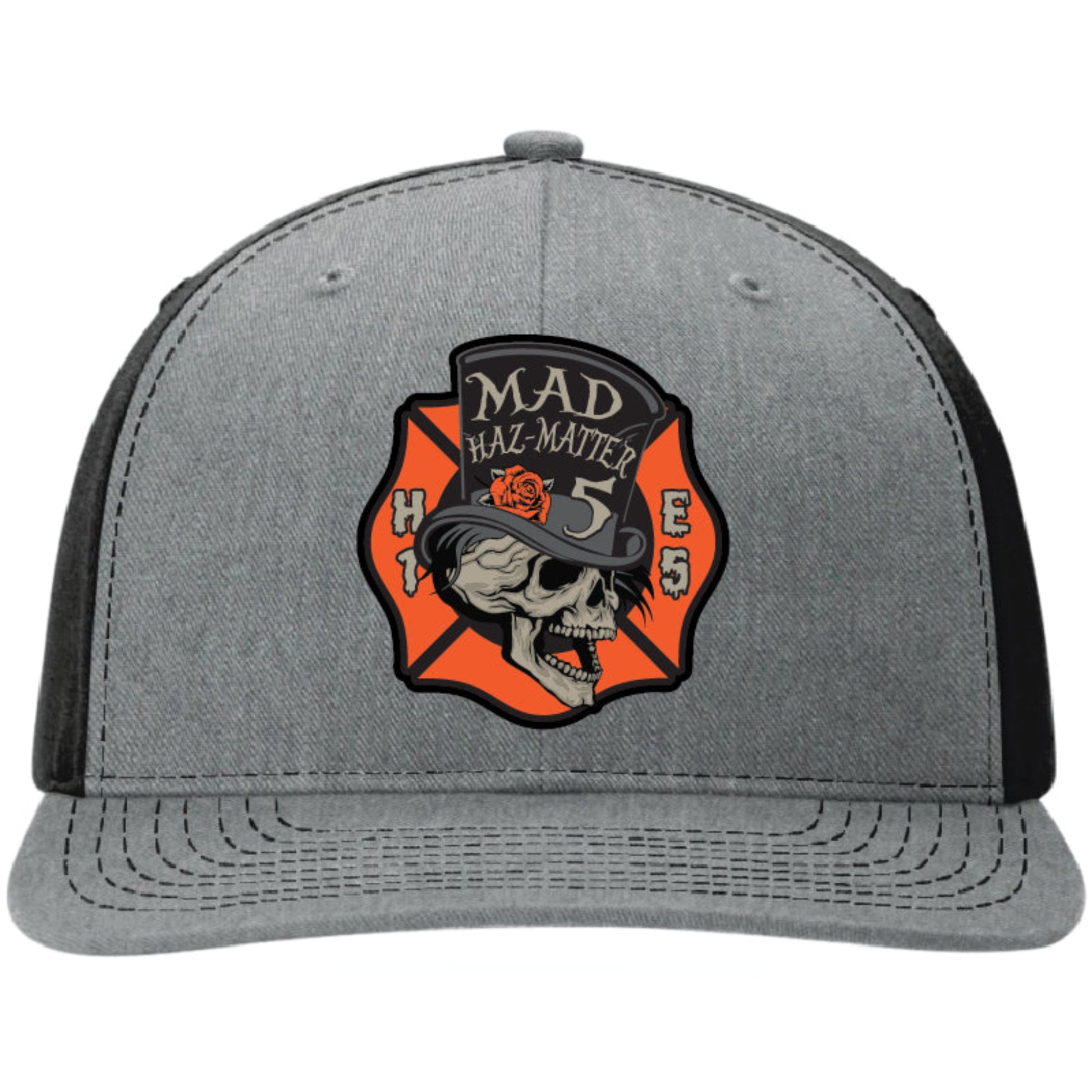 Custom firefighter hat with handcrafted leather patch, personalized with fire department name, station number, or logo