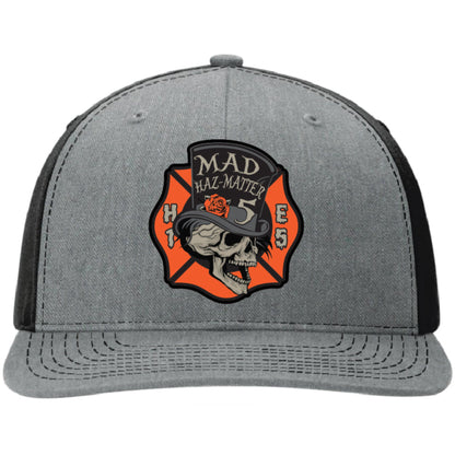 Custom firefighter hat with handcrafted leather patch, personalized with fire department name, station number, or logo