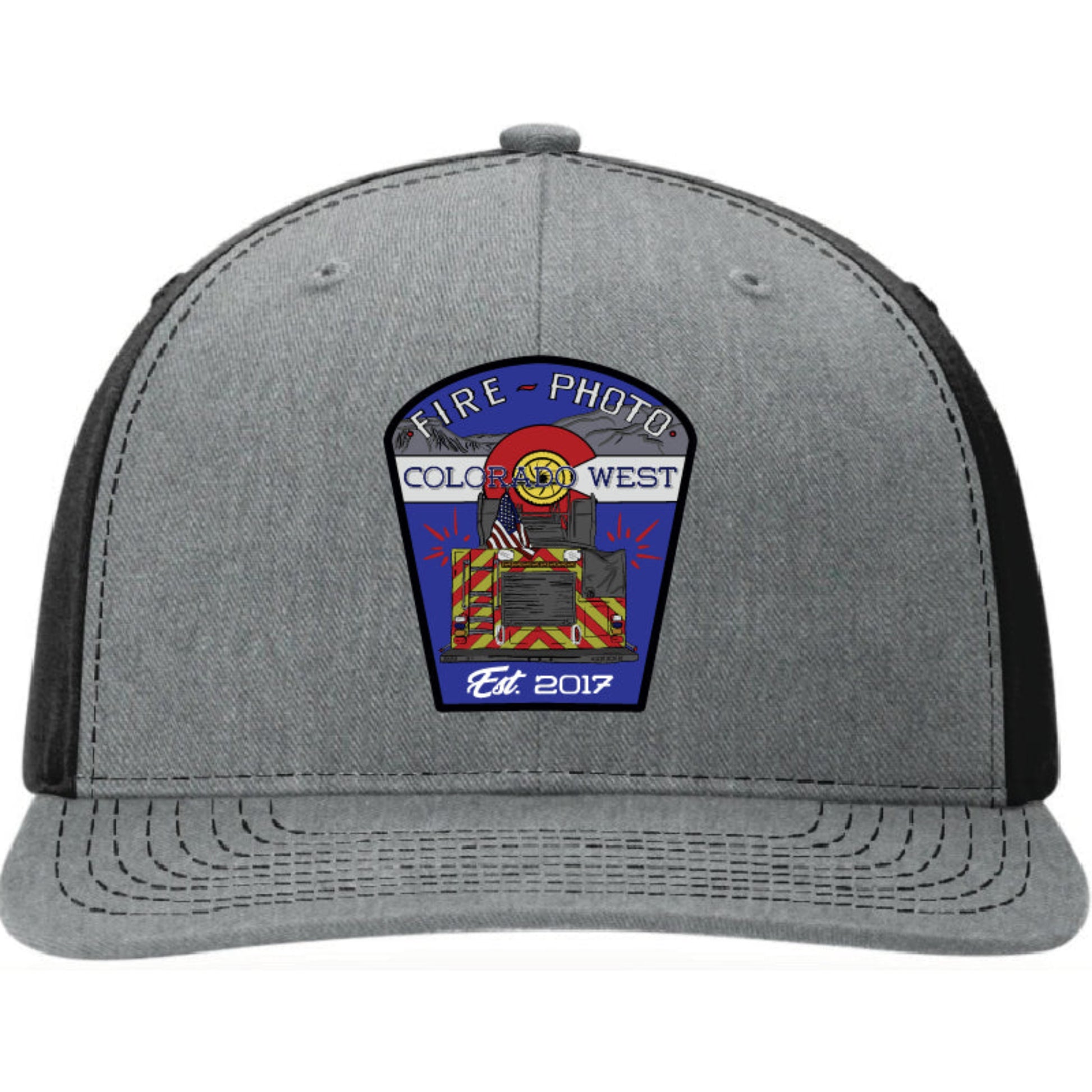 Custom Richardson hat with full color leather patch featuring the Colorado West Fire Photography logo. Firefighter gear and apparel.