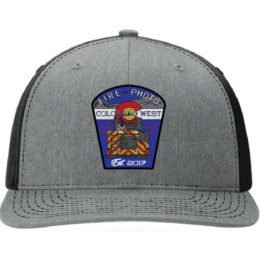 Custom Richardson hat with full color leather patch featuring the Colorado West Fire Photography logo. Firefighter gear and apparel.