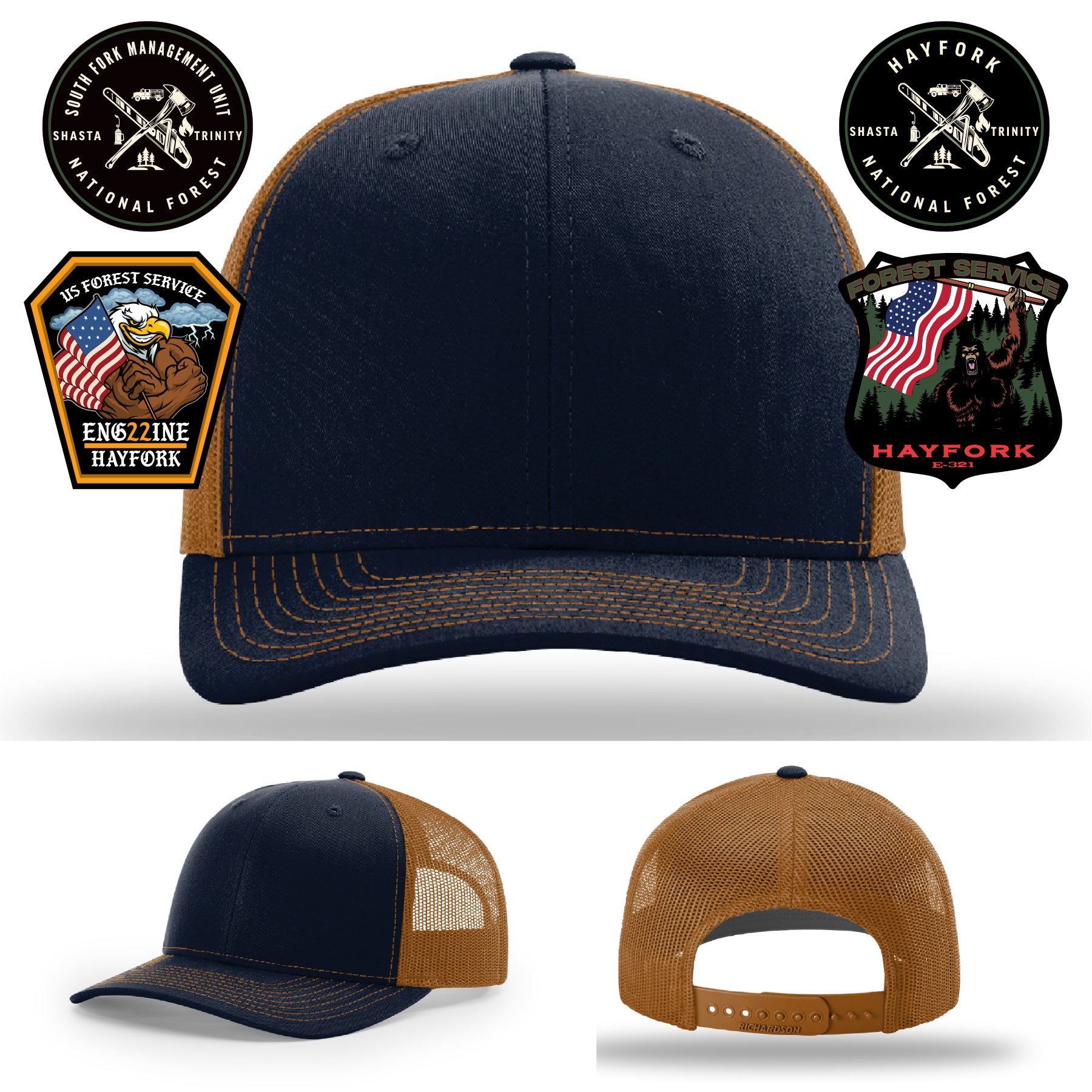 Engine 321 Hayfork custom firefighter hat with tough leather patch