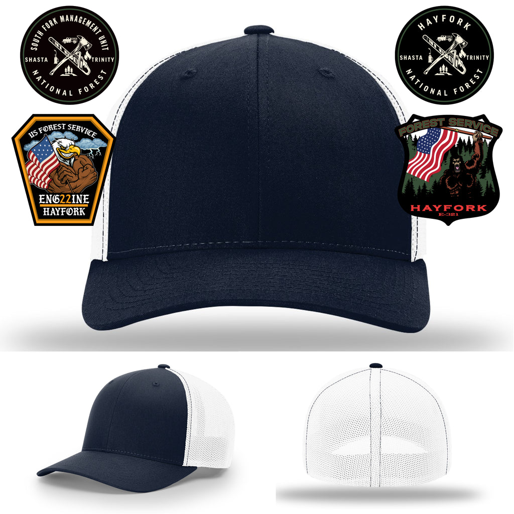 Hayfork firefighter hat with Engine 321 custom patch gear