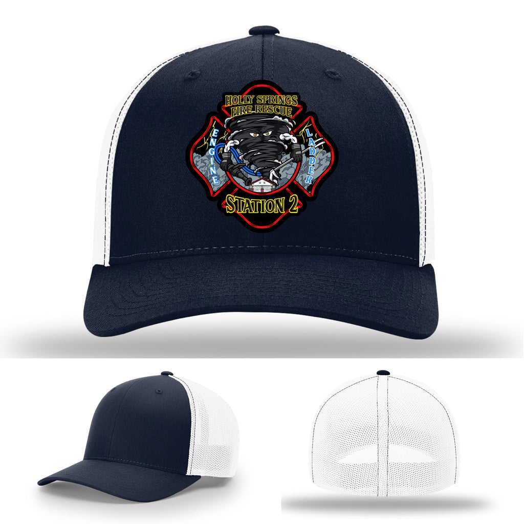 Leather patch firefighter cap for Holly Springs Station 2