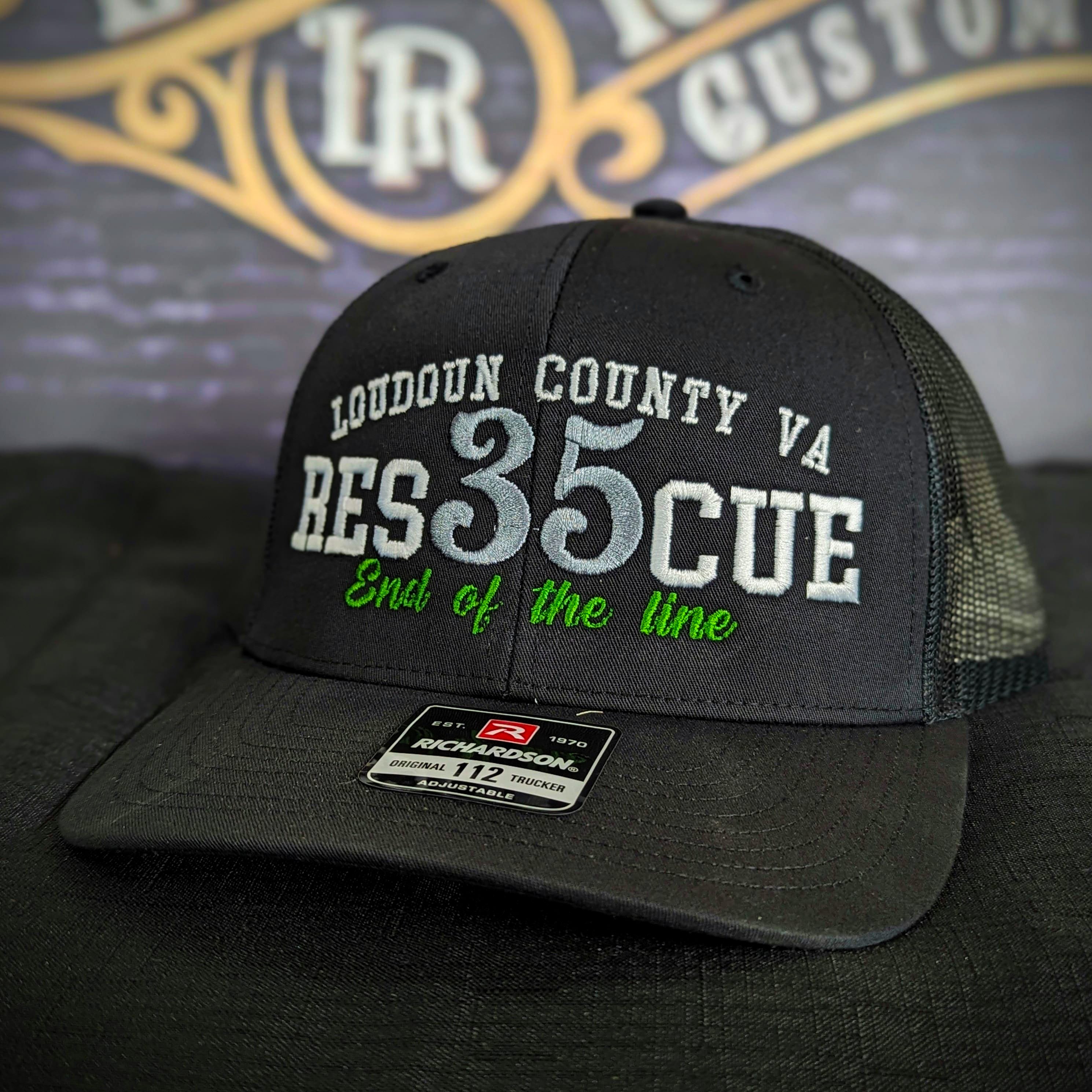 Custom embroidered firefighter hat with bold stitching, structured fit, and premium Richardson snapback design