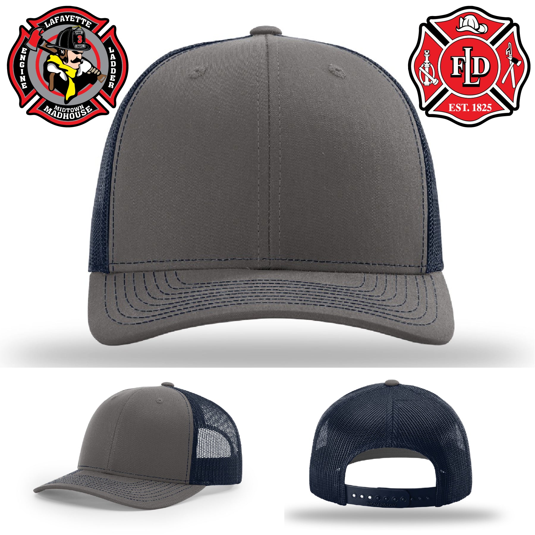 Leather firefighter patch hat showing Lafayette fire department logo