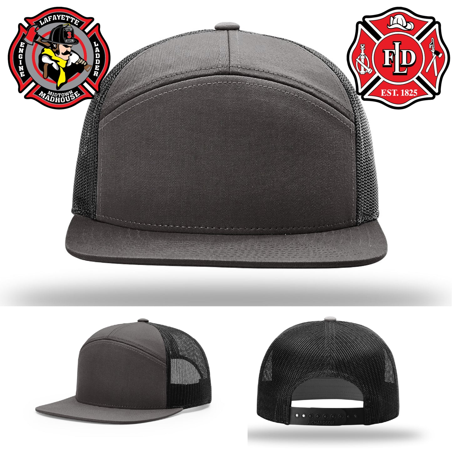 Firefighter hat with Lafayette department engraved leather design