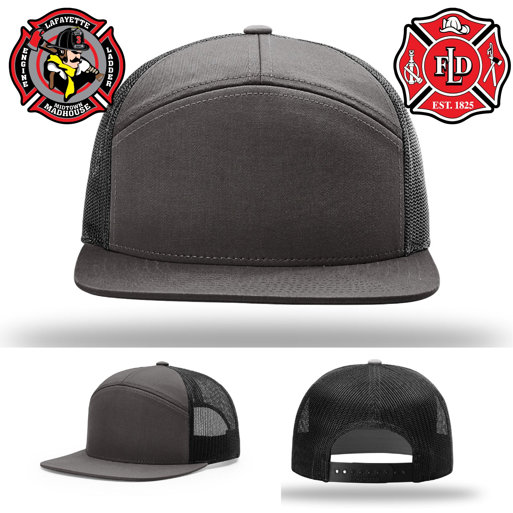 Firefighter hat with Lafayette department engraved leather design