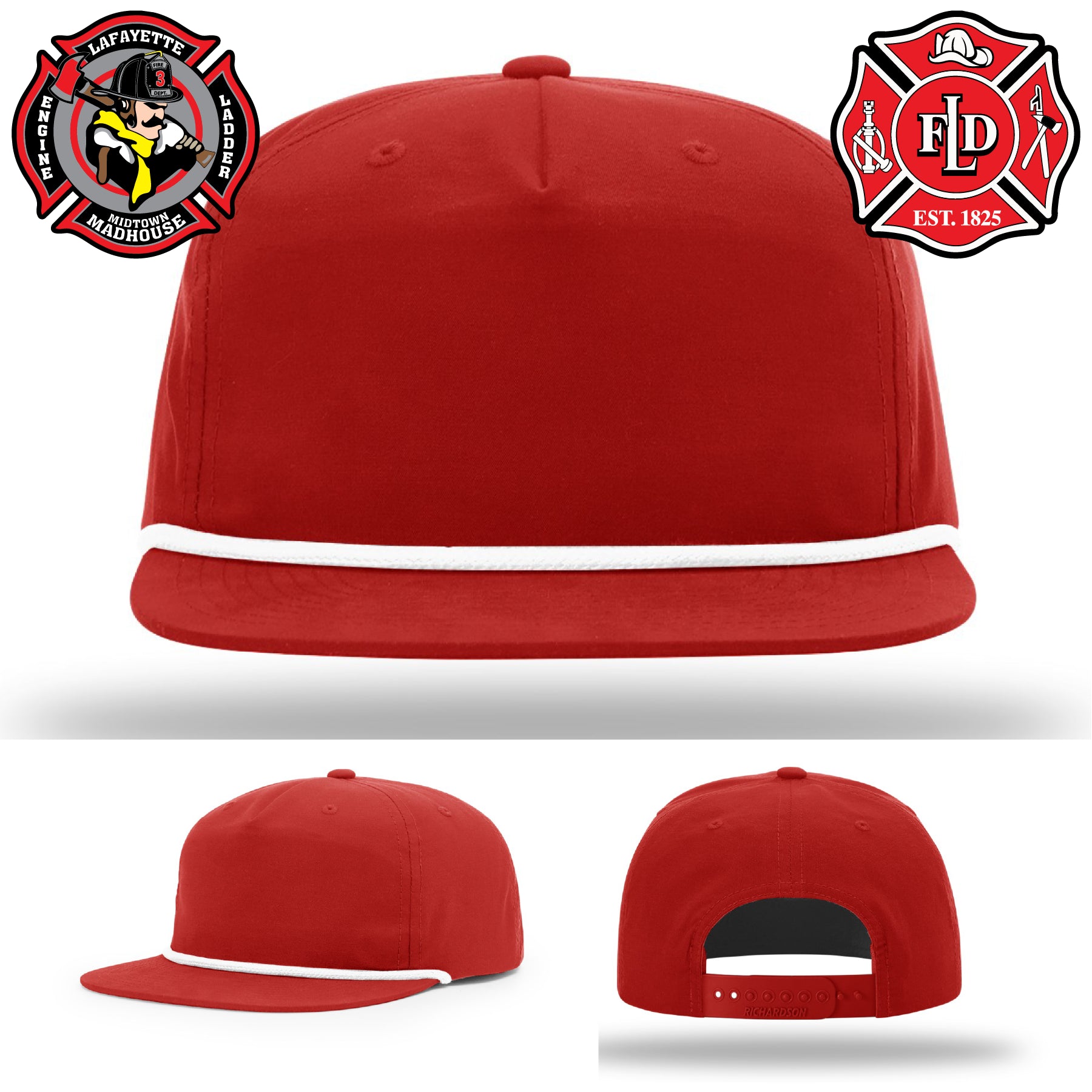 Leather firefighter patch hat with Lafayette fire department design