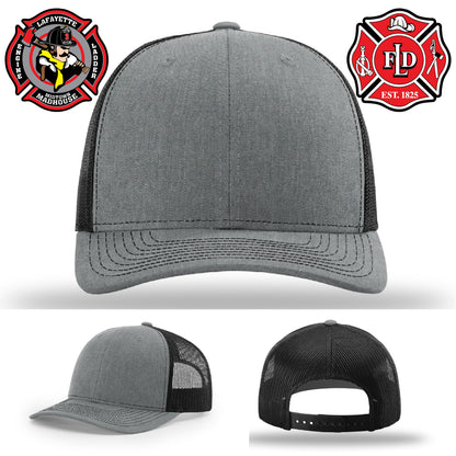 Custom Lafayette fire department hat with sharp leather emblem