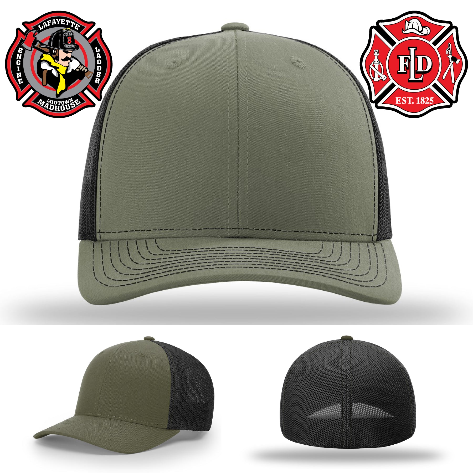Lafayette firefighter hat with engraved patch for station identity