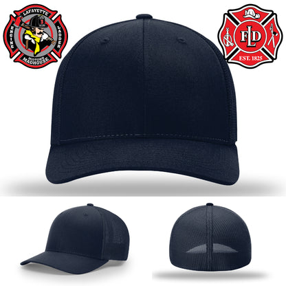 Lafayette firefighter hat showing firehouse pride with custom patch