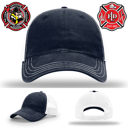 Lafayette firefighter hat crafted for crews with durable patch