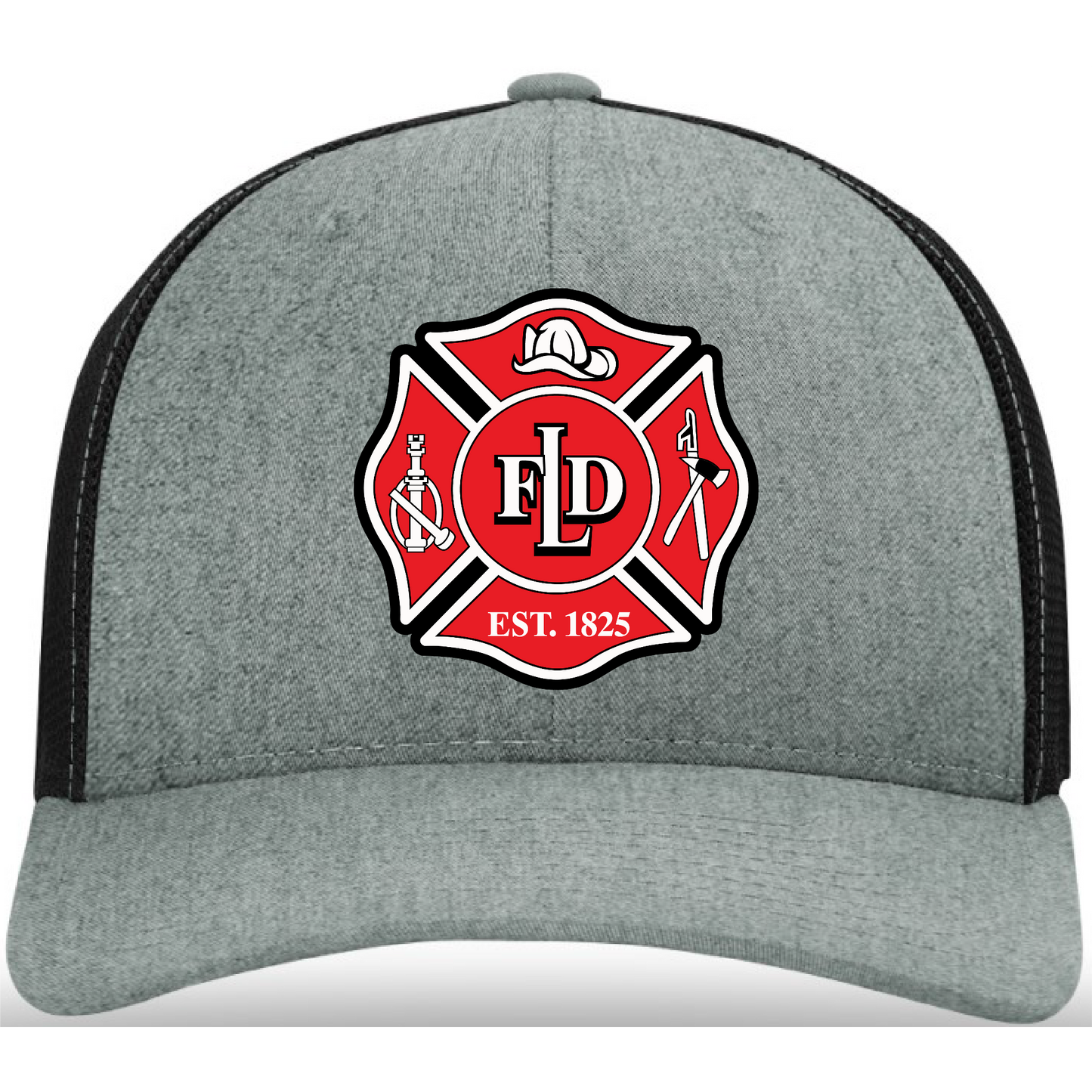 Custom Lafayette firefighter hat with durable leather patch design
