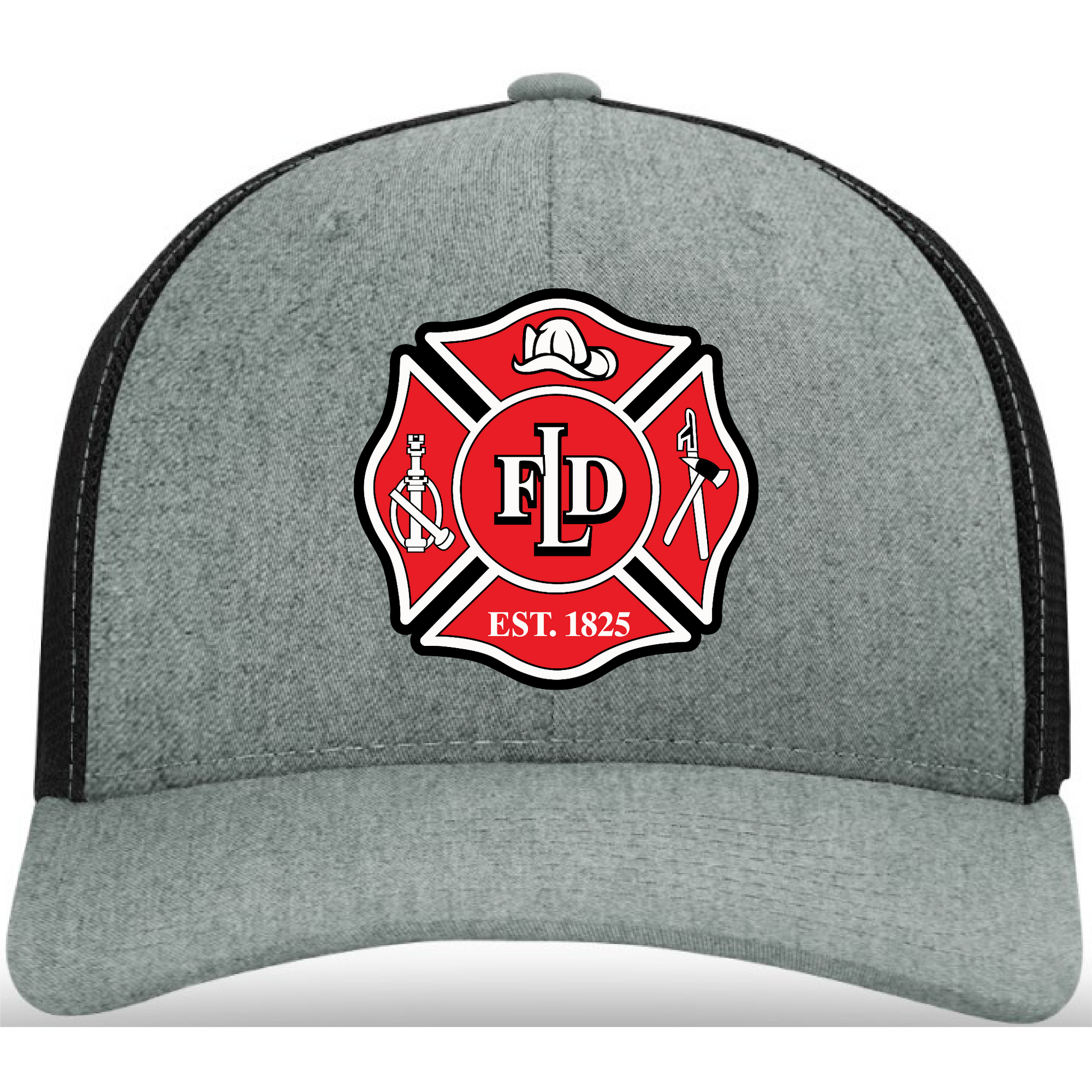 Custom Lafayette firefighter hat with durable leather patch design