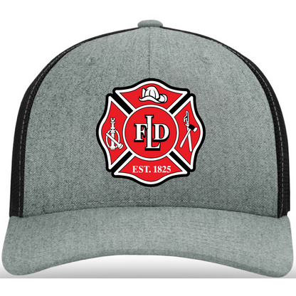 Custom Lafayette firefighter hat with durable leather patch design