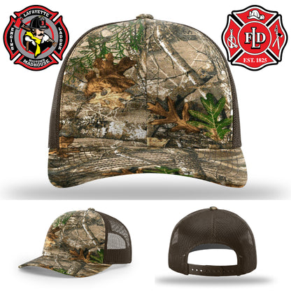 Leather firefighter hat designed with Lafayette fire department emblem