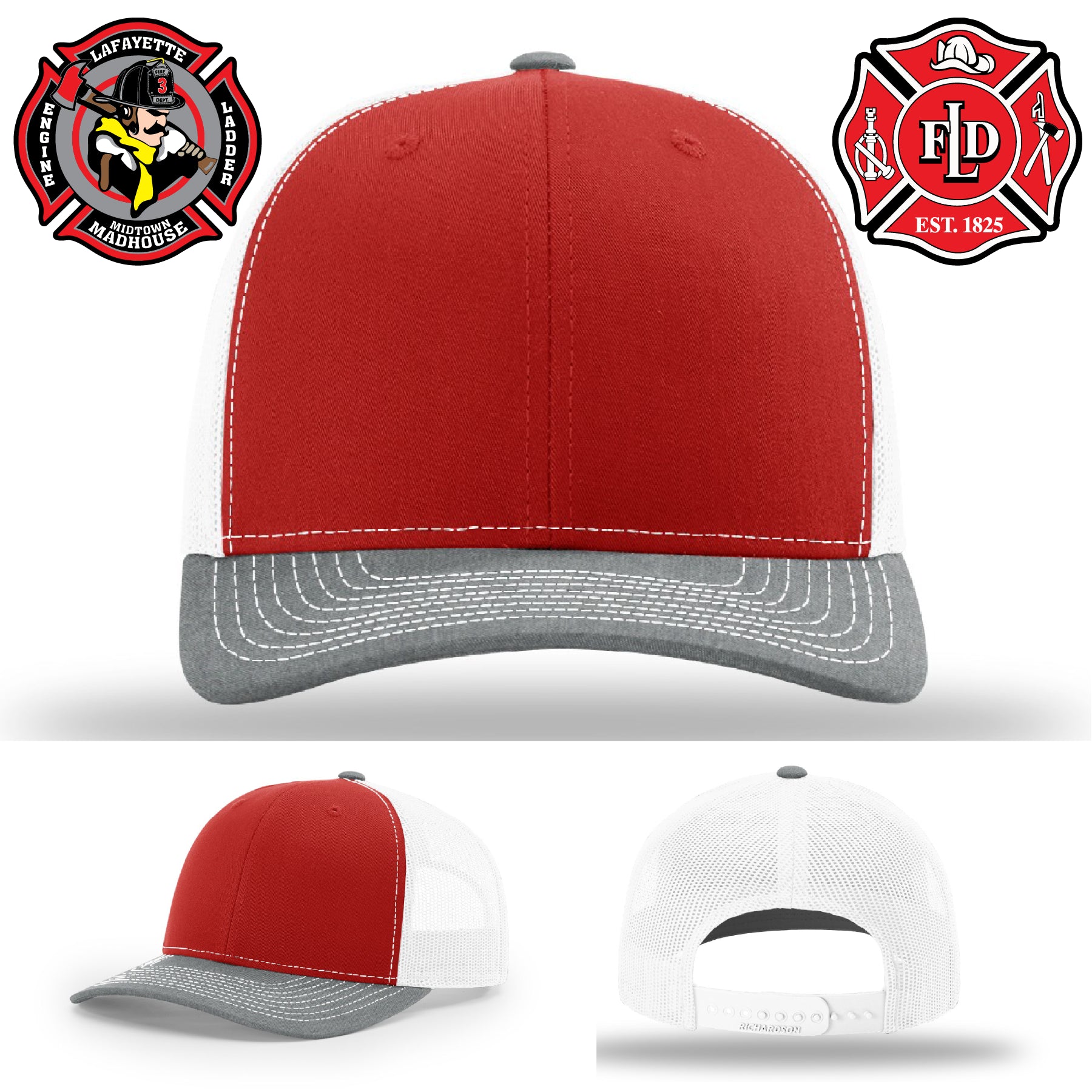 Lafayette fire department firefighter hat with engraved leather detail