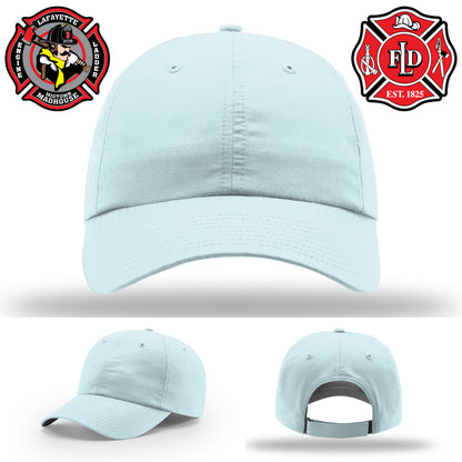 Custom Lafayette firefighter hat showcasing department leather patch