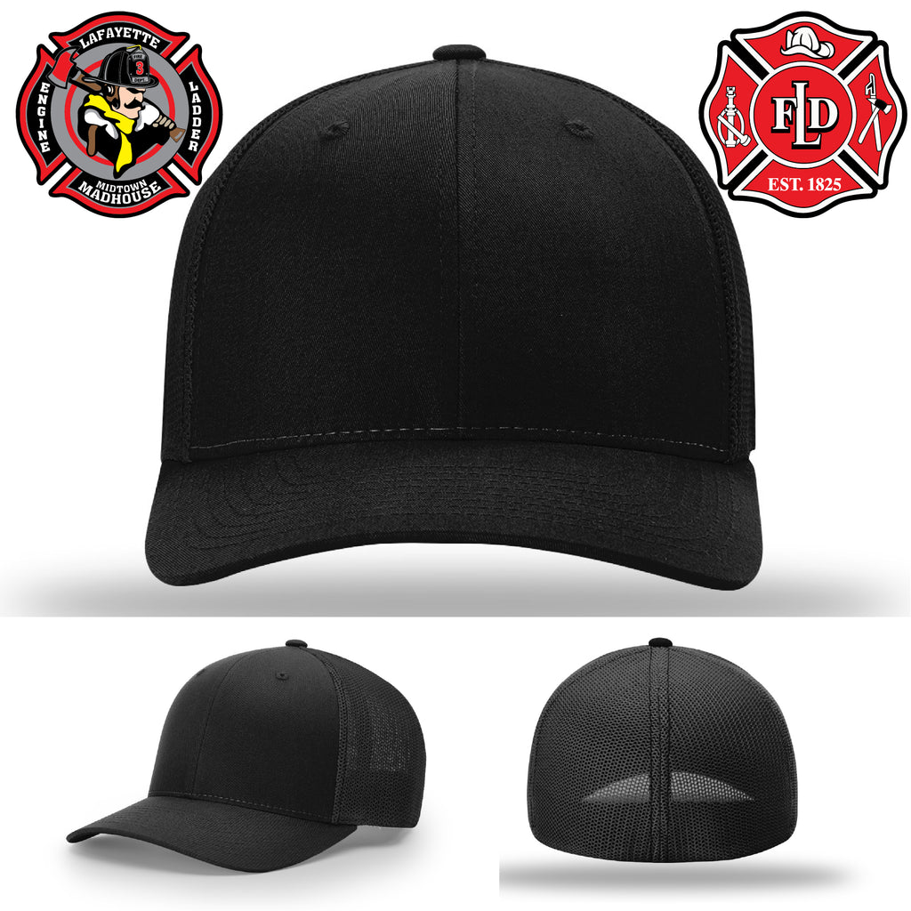Lafayette Fire Department hat crafted with engraved leather patch