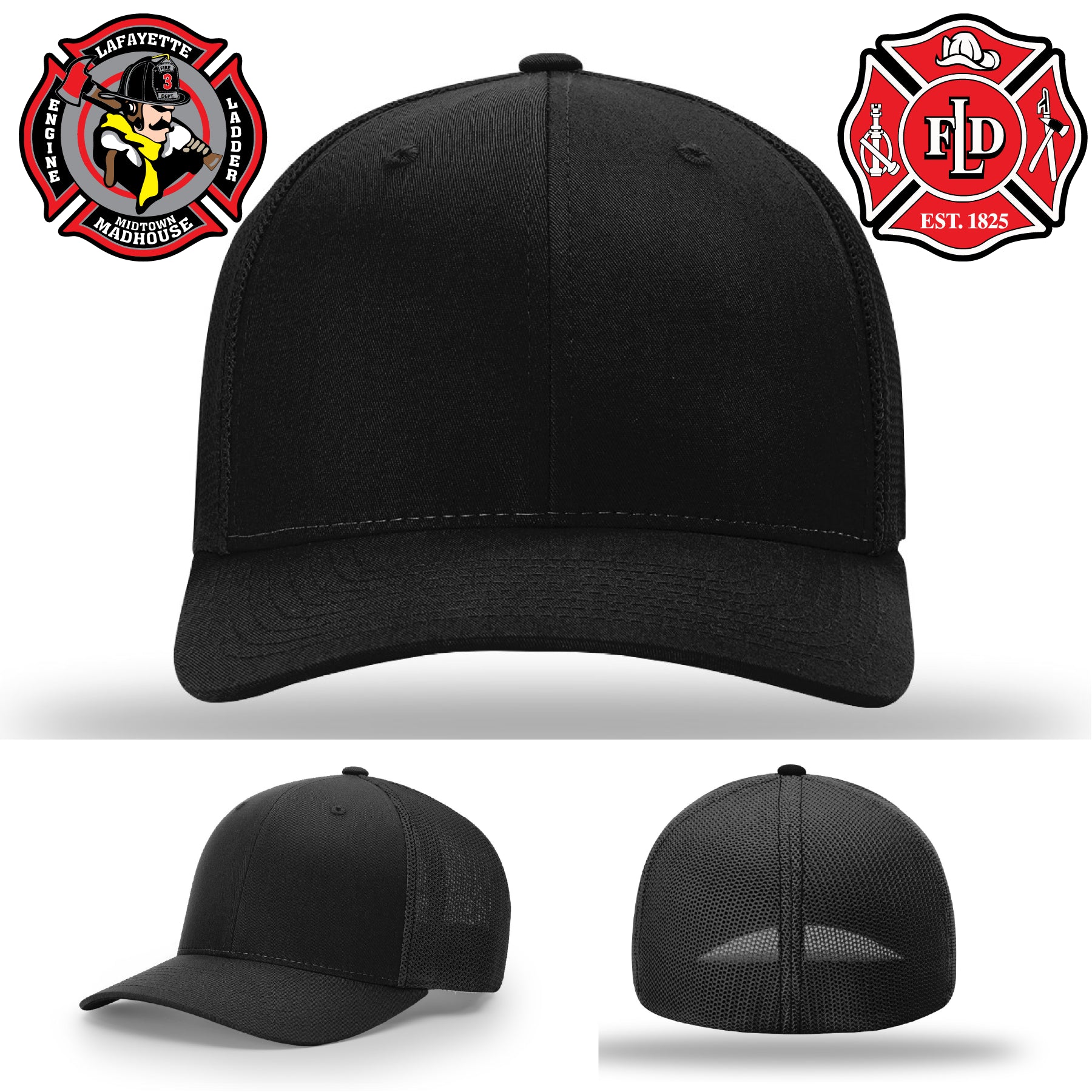 Lafayette Fire Department hat crafted with engraved leather patch