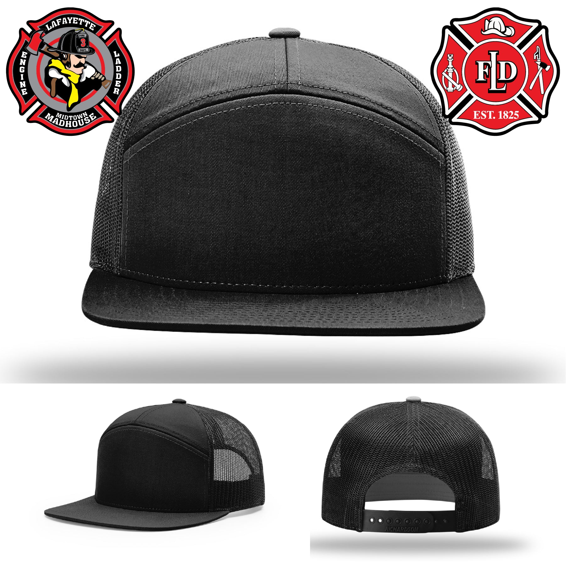 Firehouse tough Lafayette firefighter hat with custom patch artwork