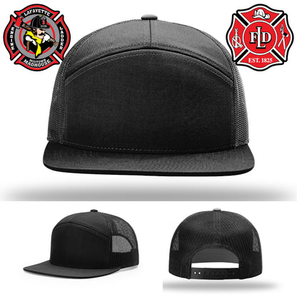 Firehouse tough Lafayette firefighter hat with custom patch artwork