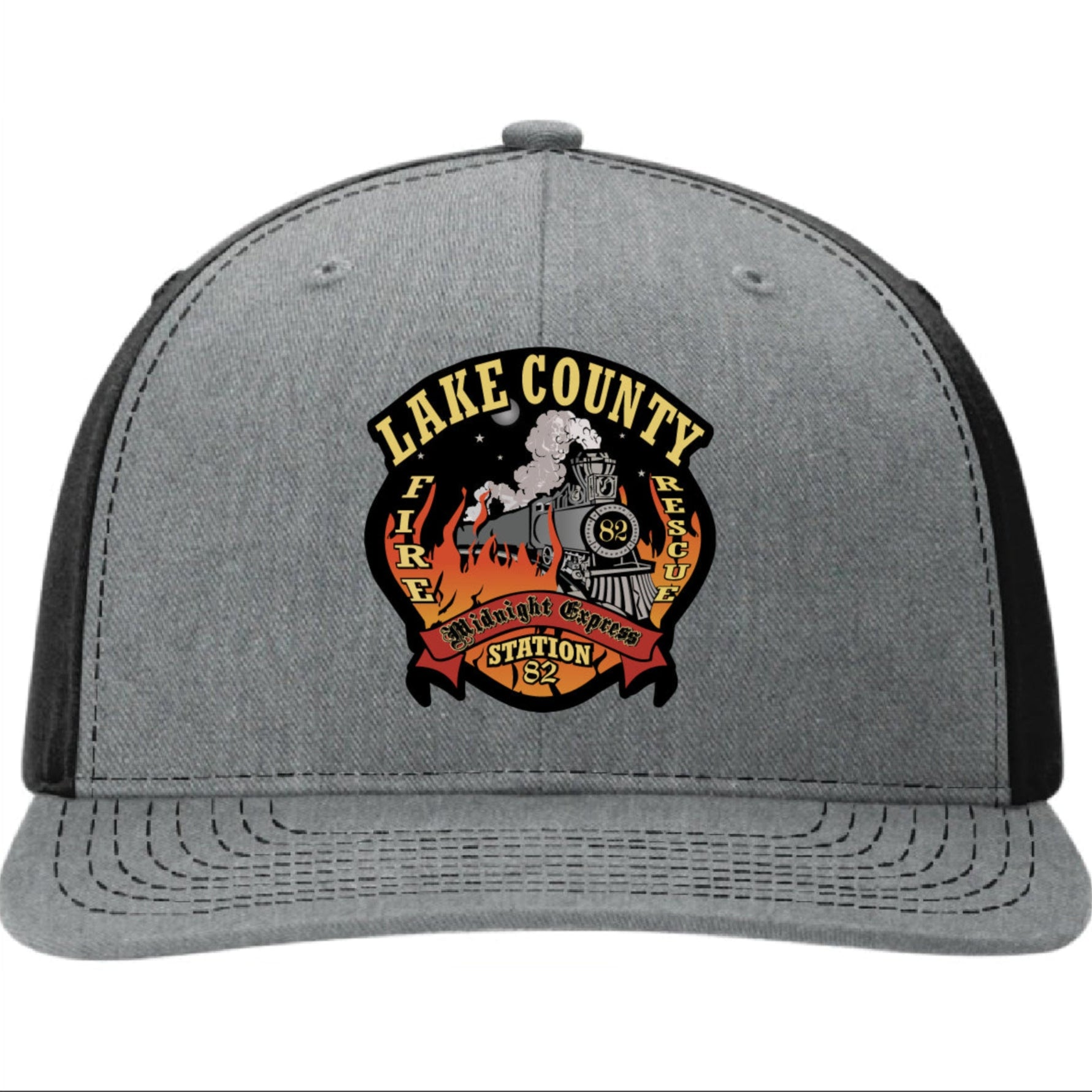 Lake County Fire Department Station 82 custom leather patch firefighter hat