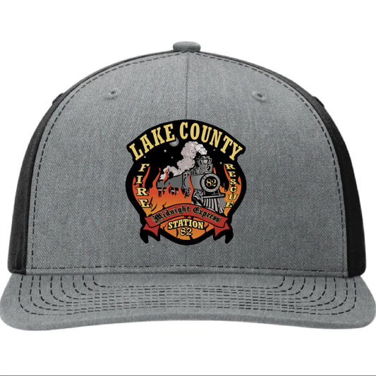 Lake County Fire Department Station 82 custom leather patch firefighter hat