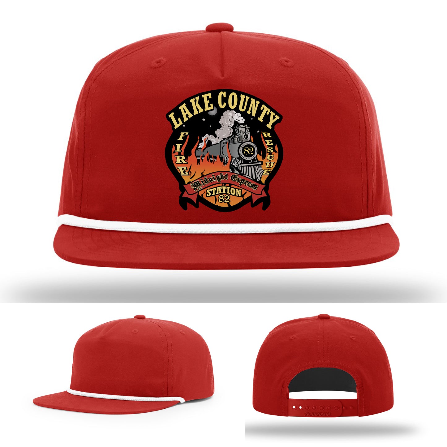 Leather firefighter patch hat for Lake County Station 82
