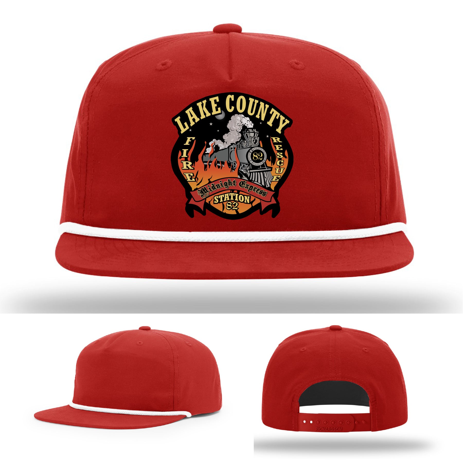 Leather firefighter patch hat for Lake County Station 82