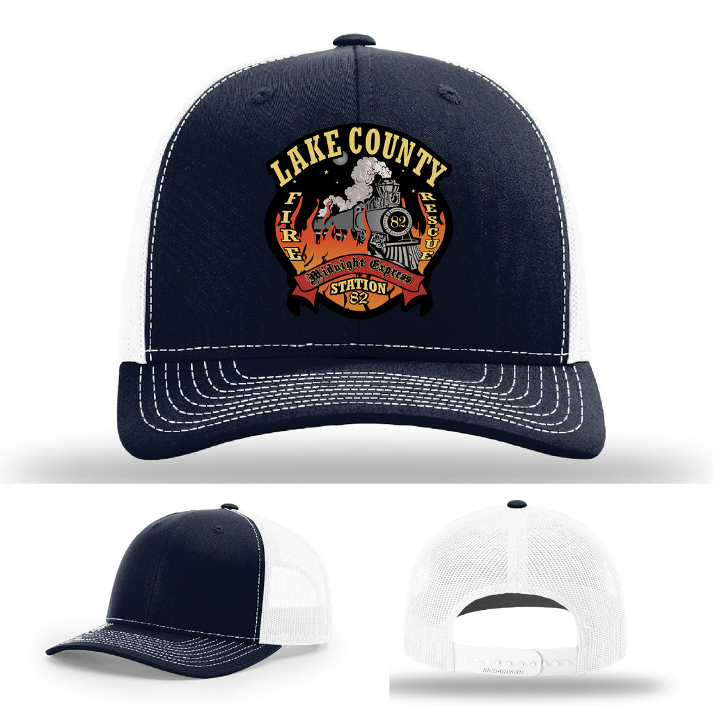 Custom Lake County Station 82 firefighter leather hat
